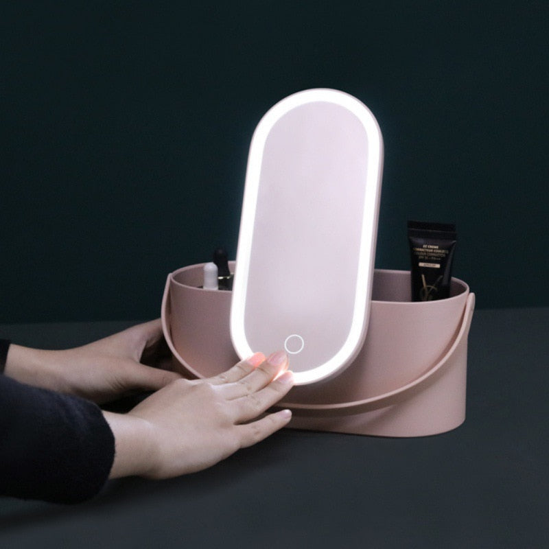 Travel Makeup With LED Light Up Mirror